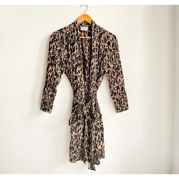 Ganni Animal Print Long Sleeve Wrap mini dress S/M - Picture 2 of 7